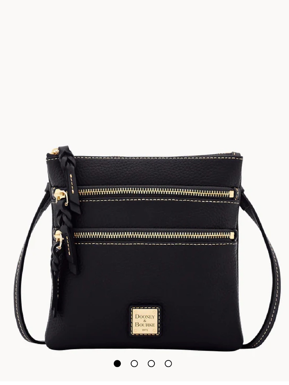 NWT Dooney & Bourke Black Pebble Grain North South Triple Zip Crossbody